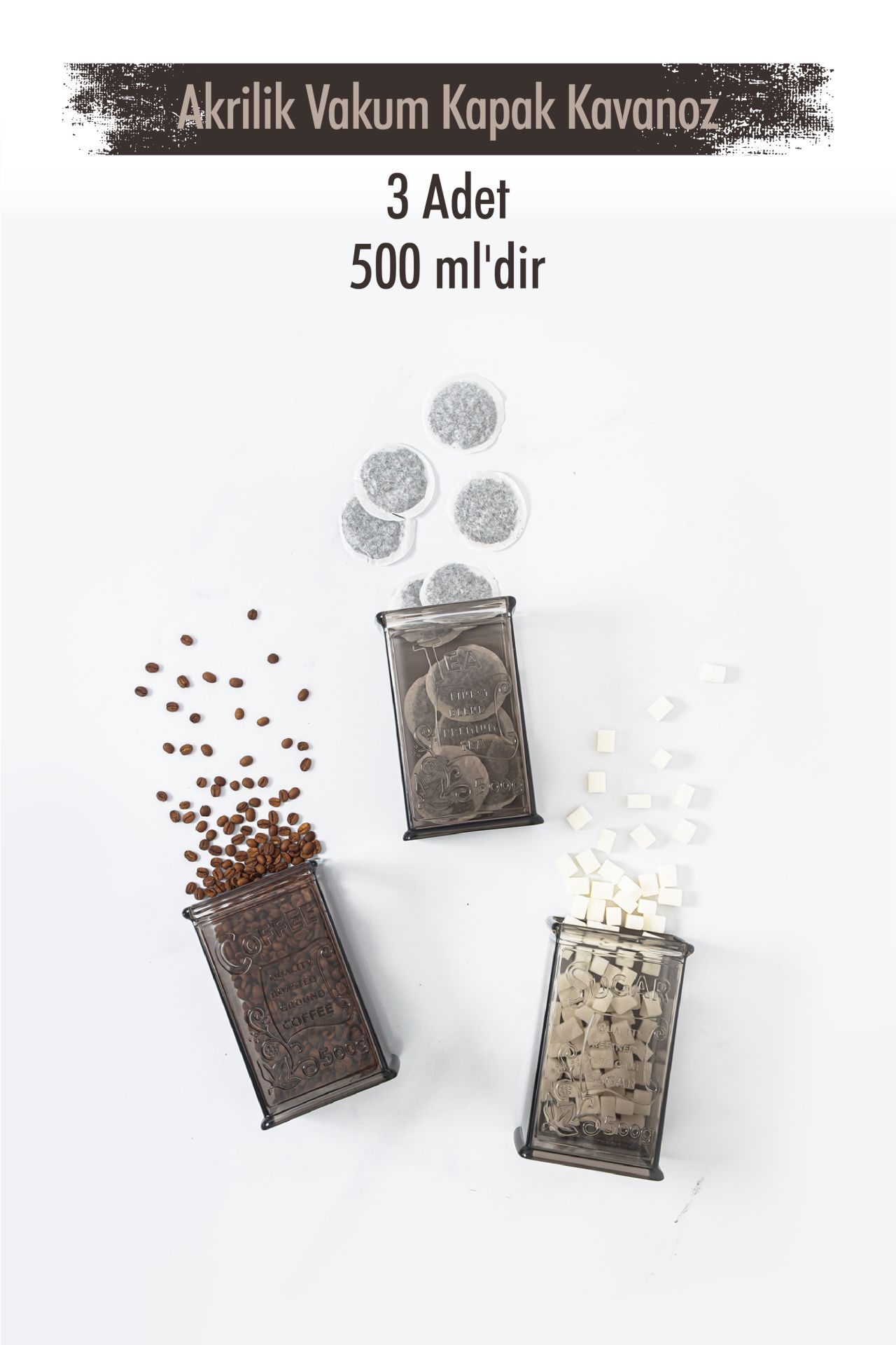 Akrilik Füme Şeker Kahve Çay Kavanozu 500 Ml (vakum Kapak )