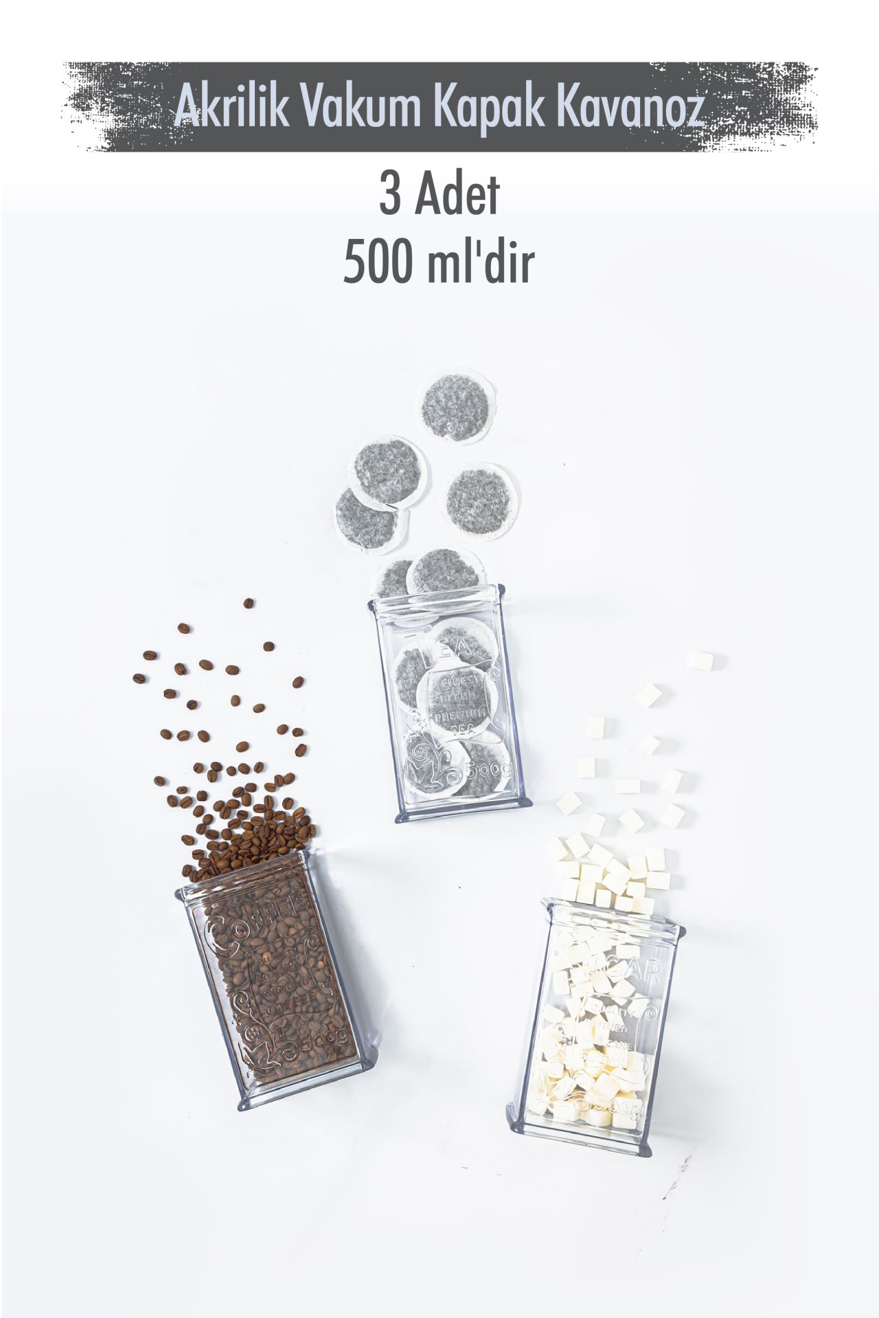 Akrilik Şeffaf Şeker Kahve Çay Kavanozu 500 Ml (vakum Kapak )