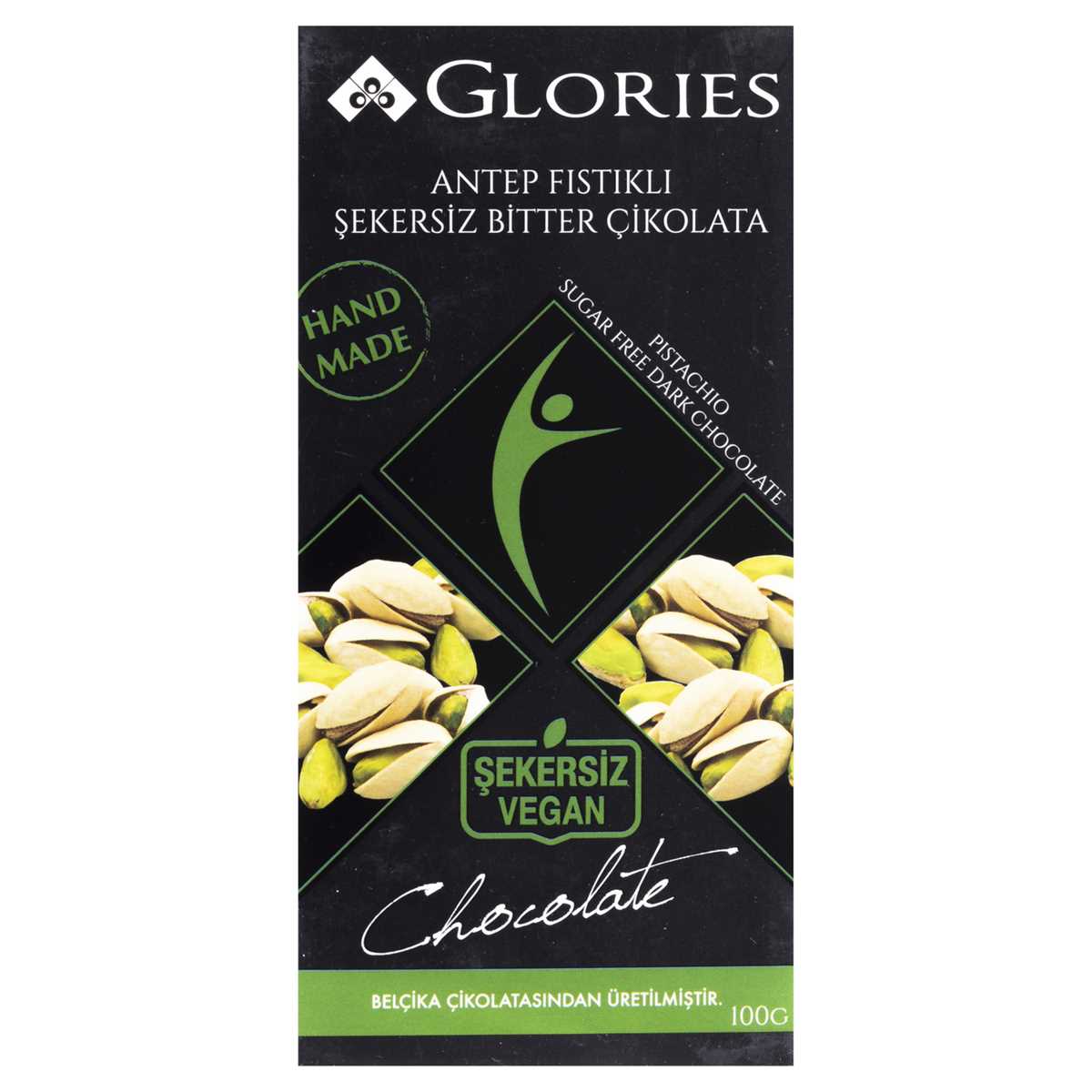 Glorıes Tablet Çikolata Antep Fıstıklı Bitter 100g